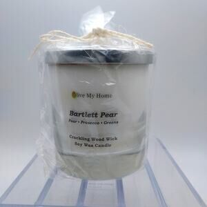 Olive My Home Crackling Wood Wick Soy Candle BARTLETT PEAR Large Jar in Gift Bag